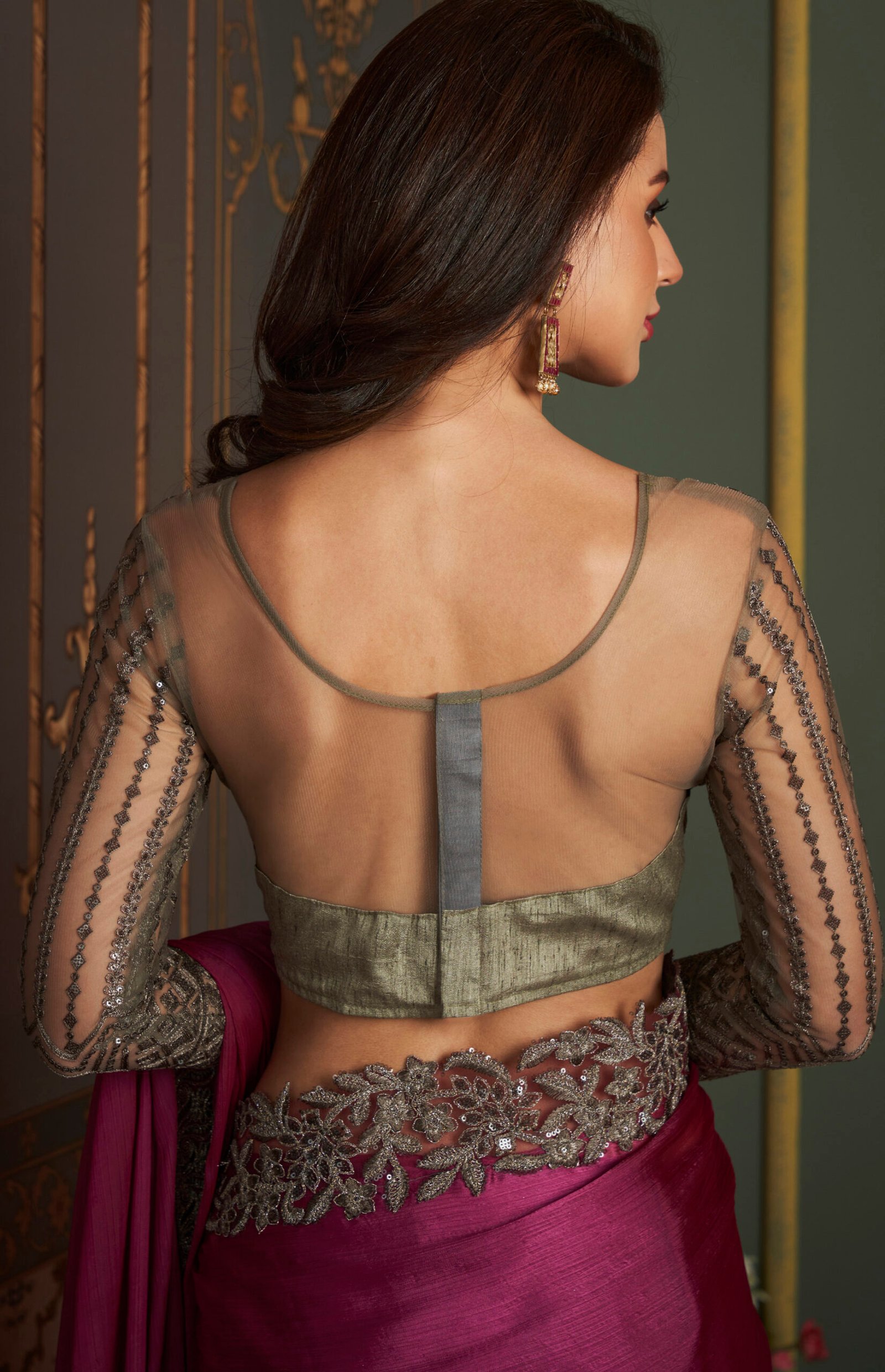 New Trend Sarees for Youngsters Desigenr Blouse Dark Green Sari (1)