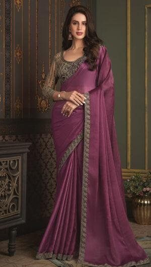New Trend Sarees for Youngsters Party Wear Wine Colour Saree