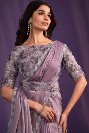 Party Wear Chiffon Saree with Designer Blouse Mauve Color (2)