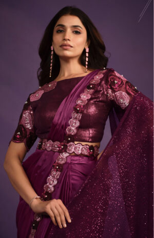 Party Wear Chiffon Saree with Designer Blouse Rose Pink (2)