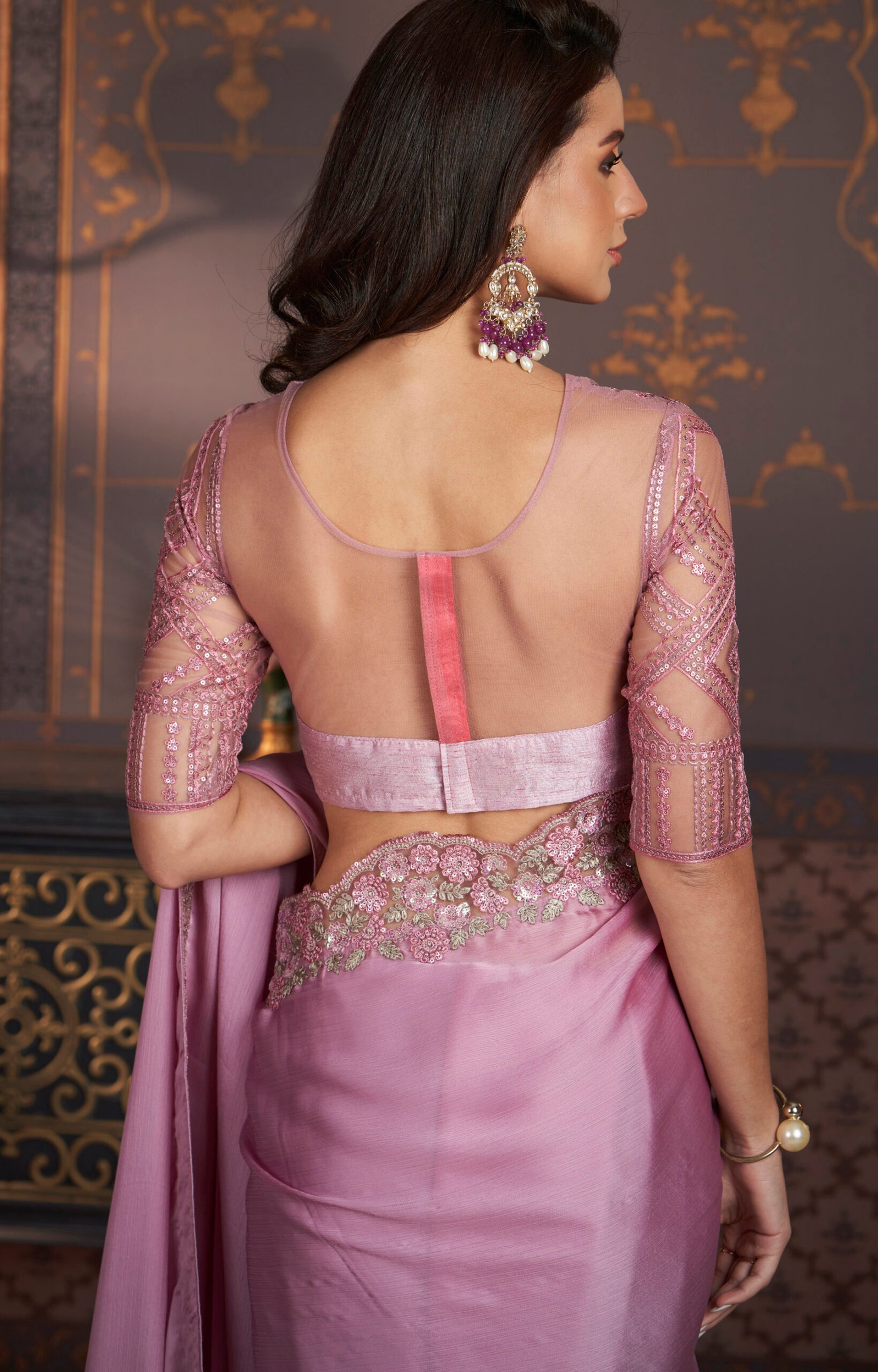 Party Wear Designer Chiffon Saree for Wedding French Lilac Pink