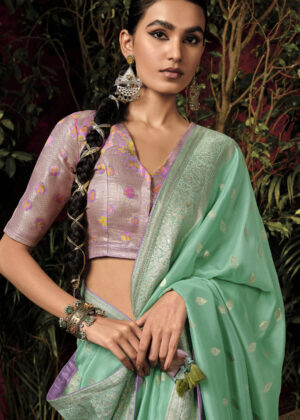 Soft Silk Sarees for Wedding Contrast Blouse Dola Silk Saree