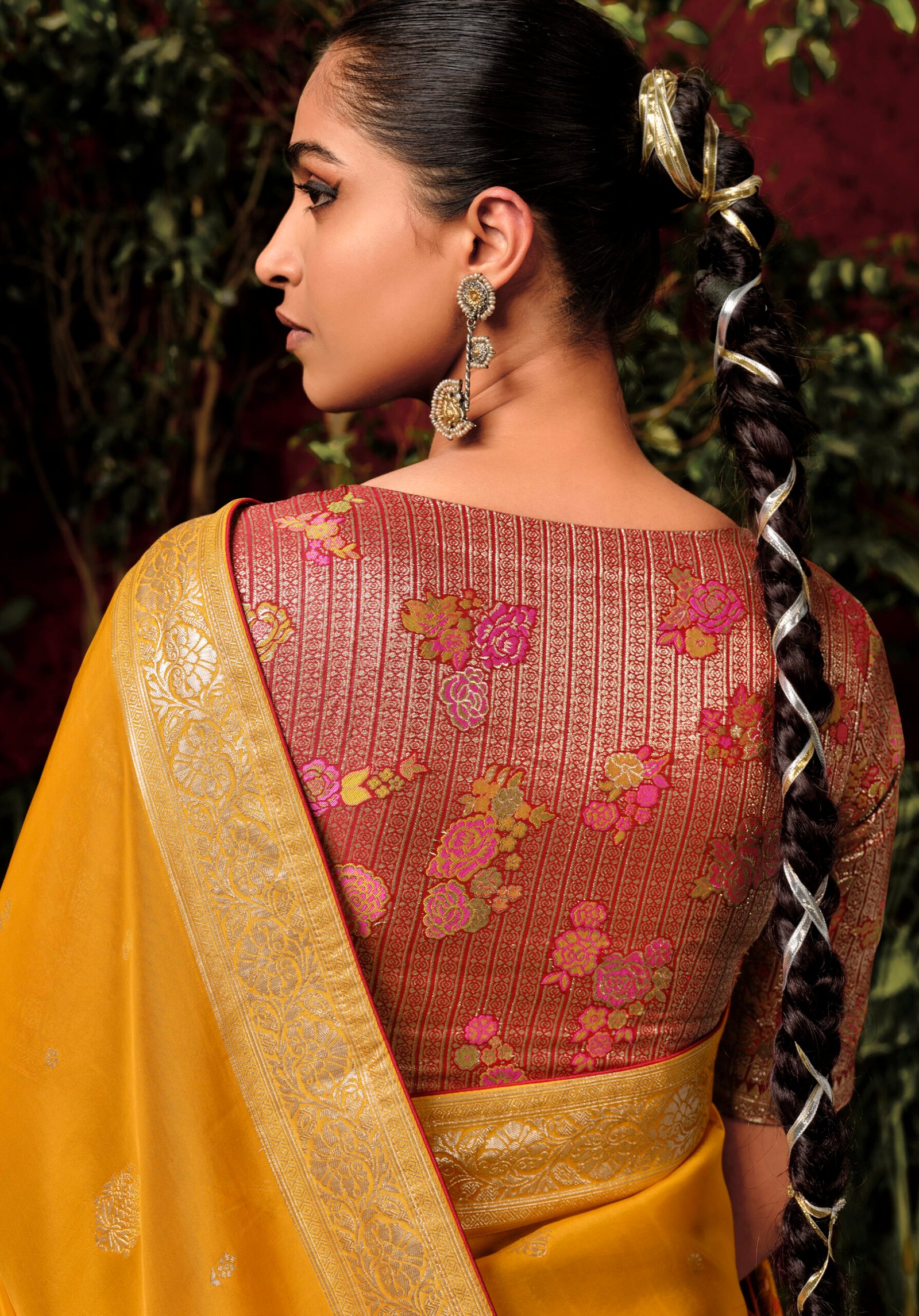 Soft Silk Sarees for Wedding Contrast Designer Red Yellow Combination