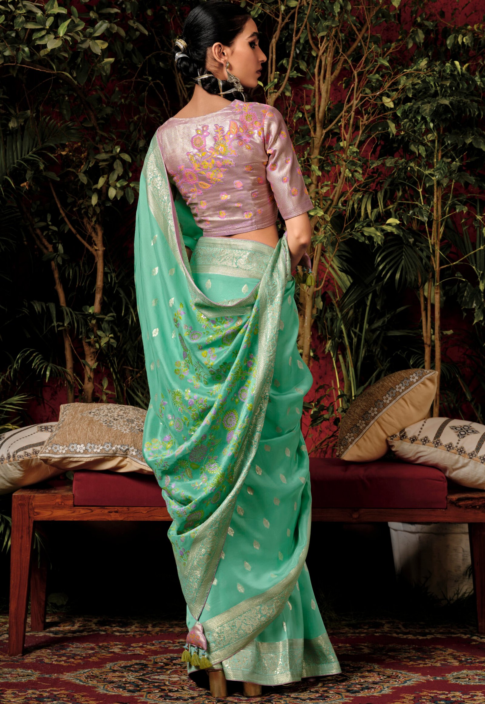 Soft Silk Sarees for Wedding Dola Silk Saree Mint Green