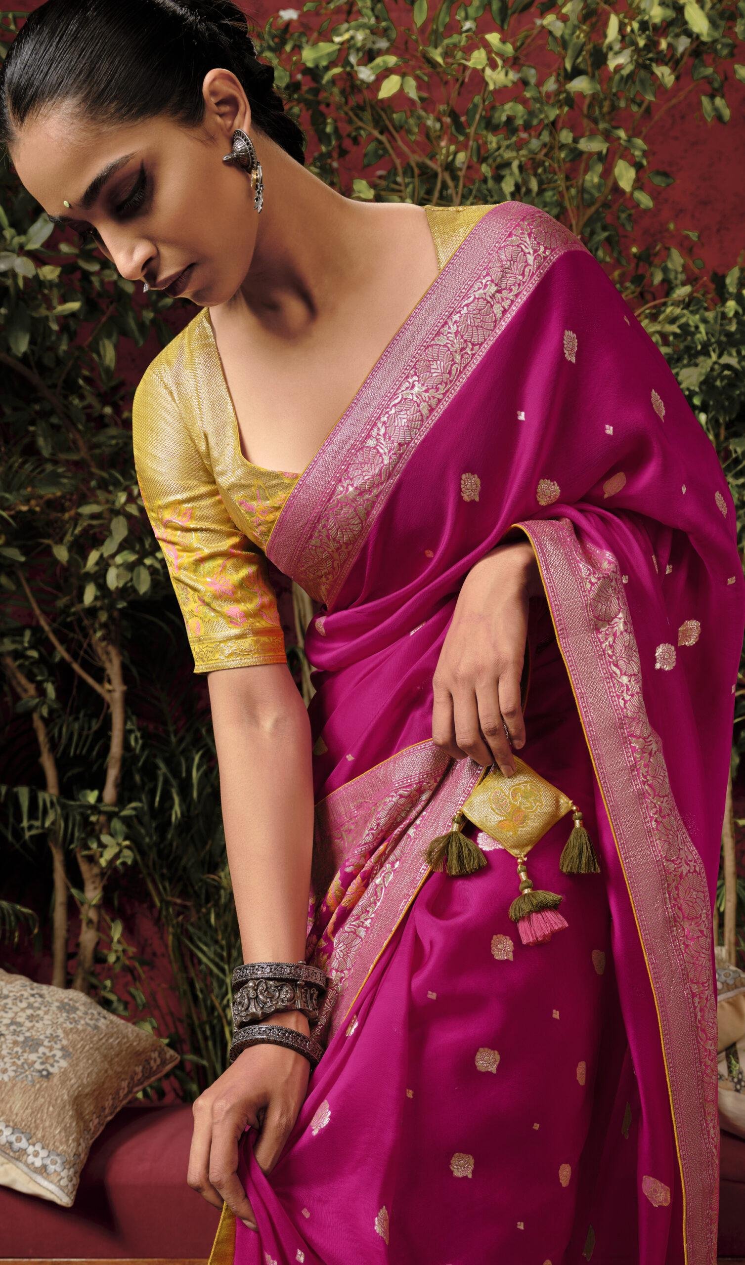 Soft Silk Sarees for Wedding Magenta Saree Dola Silk