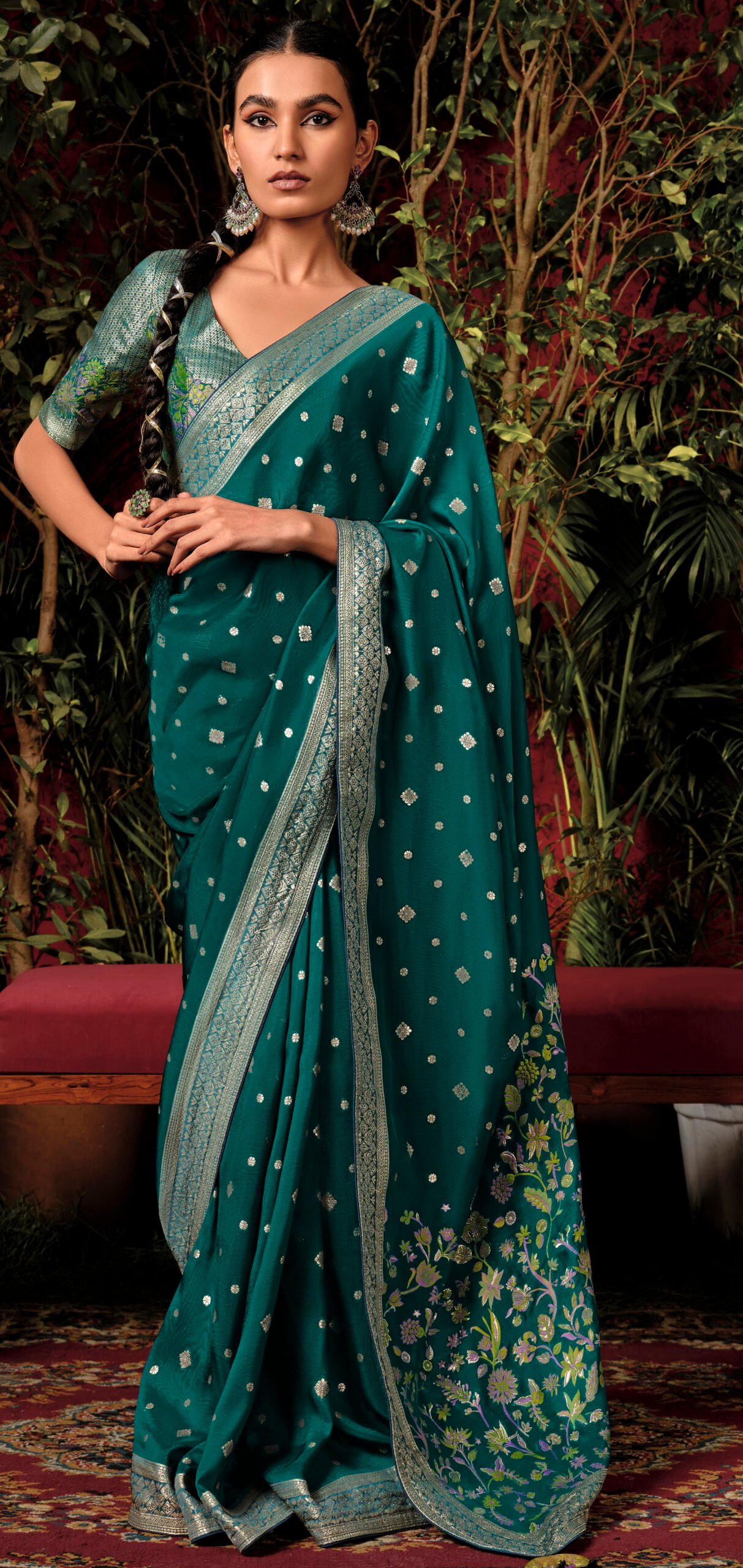 Soft Silk Sarees for Wedding Pine Green Dola Silk Zari Weave