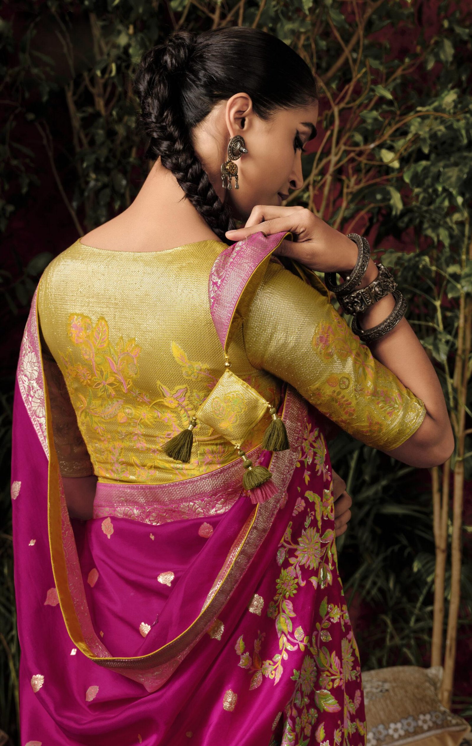 Soft Silk Sarees for Wedding Yellow and Magenta Combination