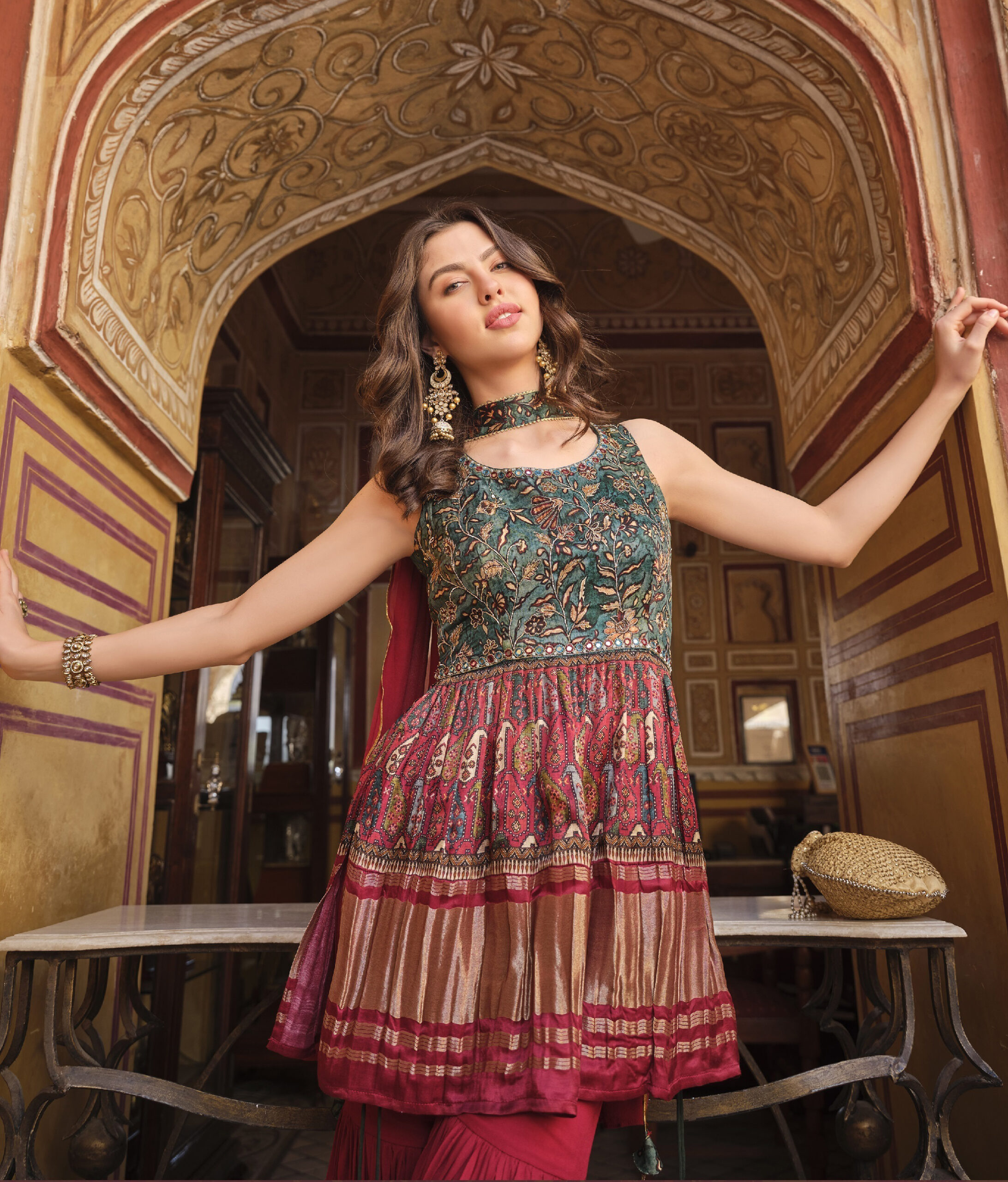 Buy Redefined Wine Georgette Partywear Sharara Suit at Inddus.com.