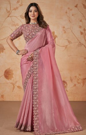 Baby Pink Saree for Wedding Pink Saree Reception Look 2024