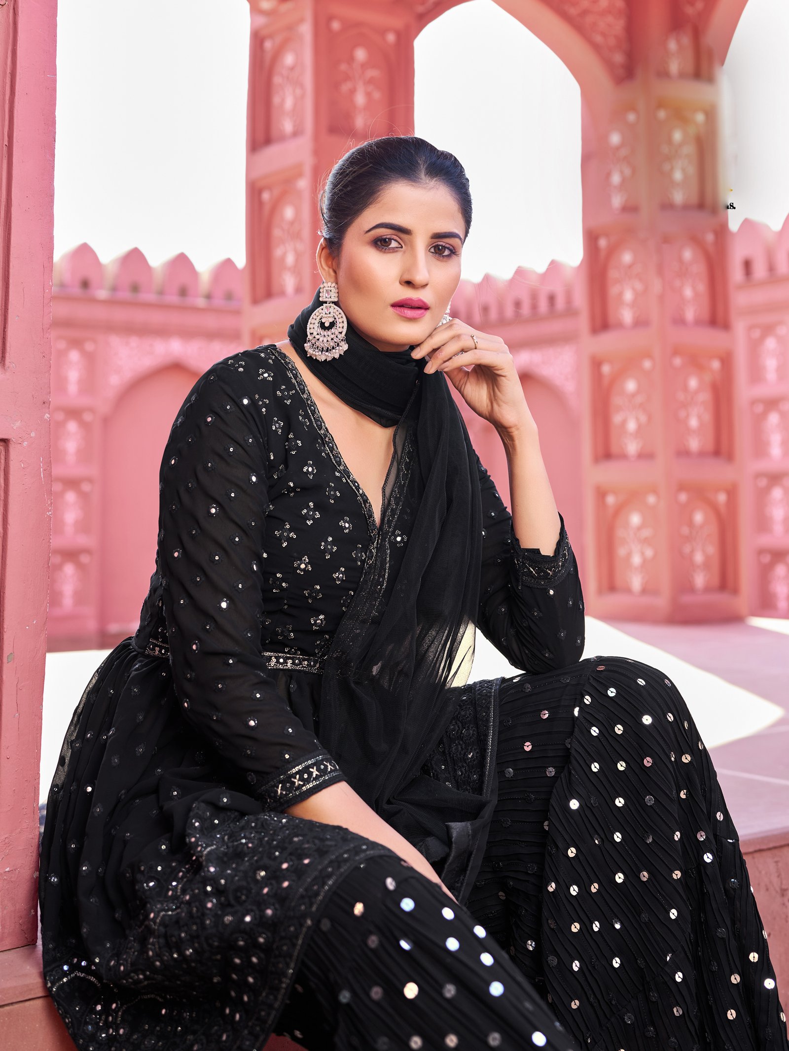 Black Sharara Suit for Wedding Frock Garara Suit 2024