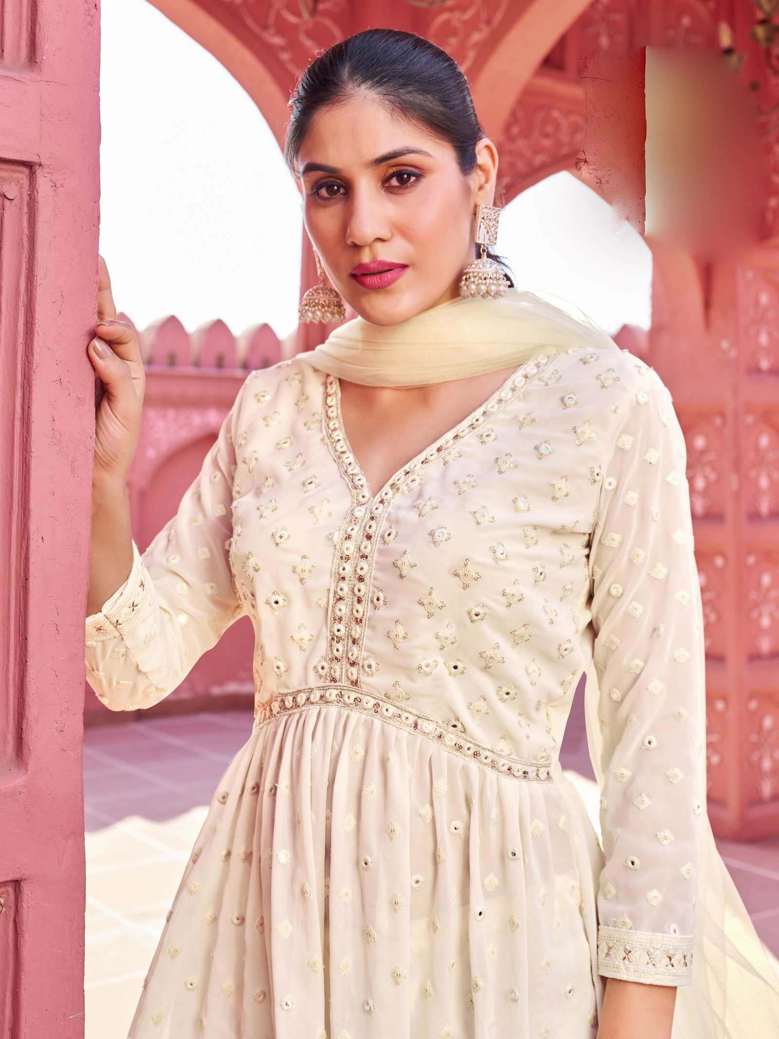 Garara for Wedding Party White Lucknowi Chikankari Sharara Suit