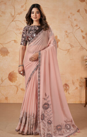 Heavy Bridal Saree Pastel Peach Colour Saree for Wedding