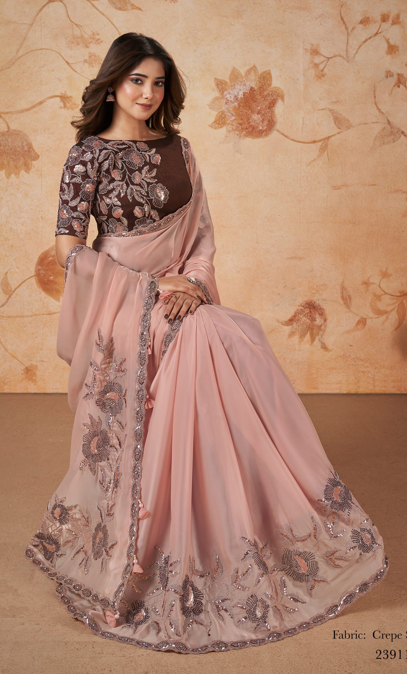 Heavy Bridal Saree Peach Colour Saree for Wedding