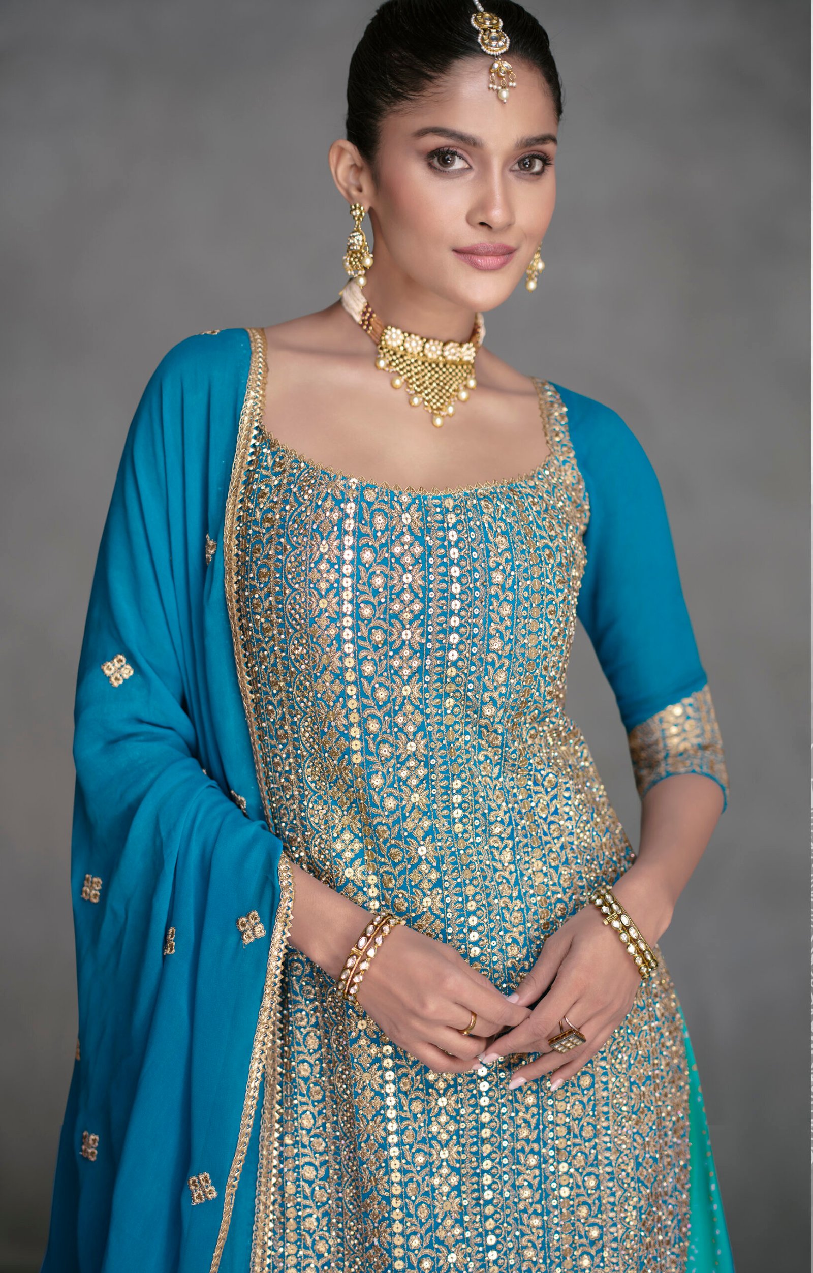 Pakistani Wedding Sharara SuitTurquoise Blue Gharara Suit