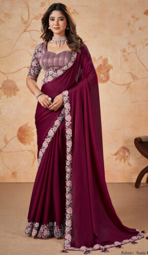 Party Wear Heavy Maroon Saree for Weddiing Reception Saree