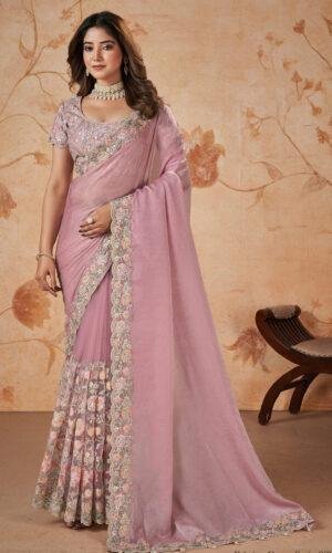 Rose Pink Saree for Wedding Pink Saree Reception Look