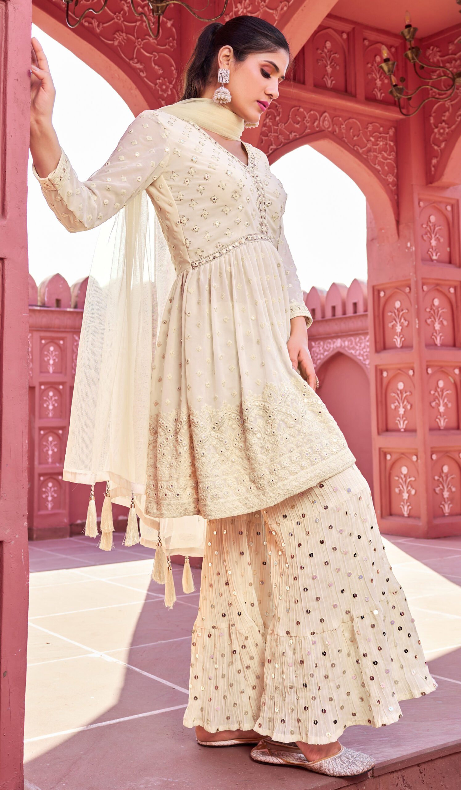 Whhite Sharara Suit Wedding Sharara Dress with Price