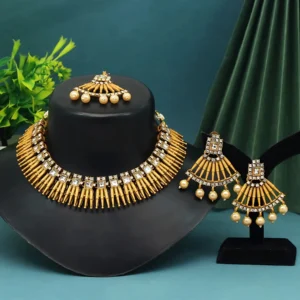 Gold Color Rajwadi Temple Necklace Set