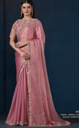 Designer Saree for Brothers Wedding Bridal Pink Saree