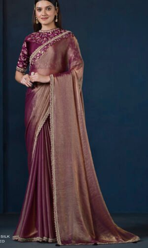 Designer Saree for Brothers Wedding Cinnamon Colour Saree