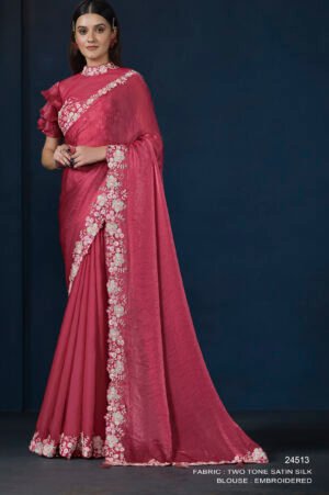 Designer Saree for Brothers Wedding Crimson Colour Saree