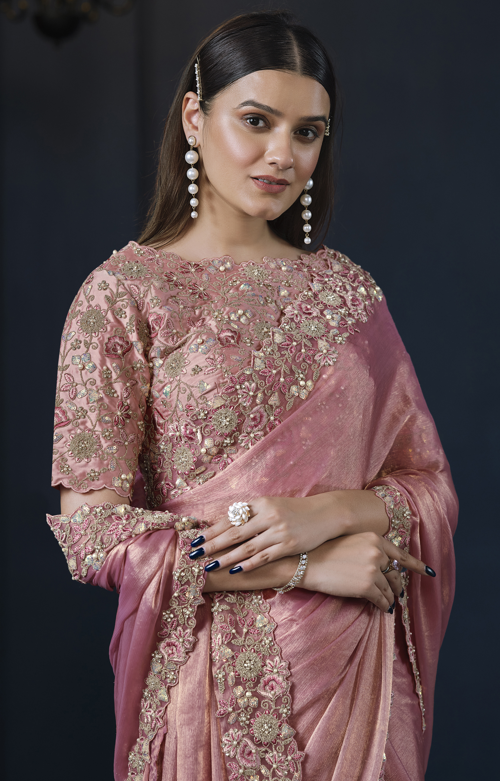 Designer Saree for Brothers Wedding Bridal Pink Saree