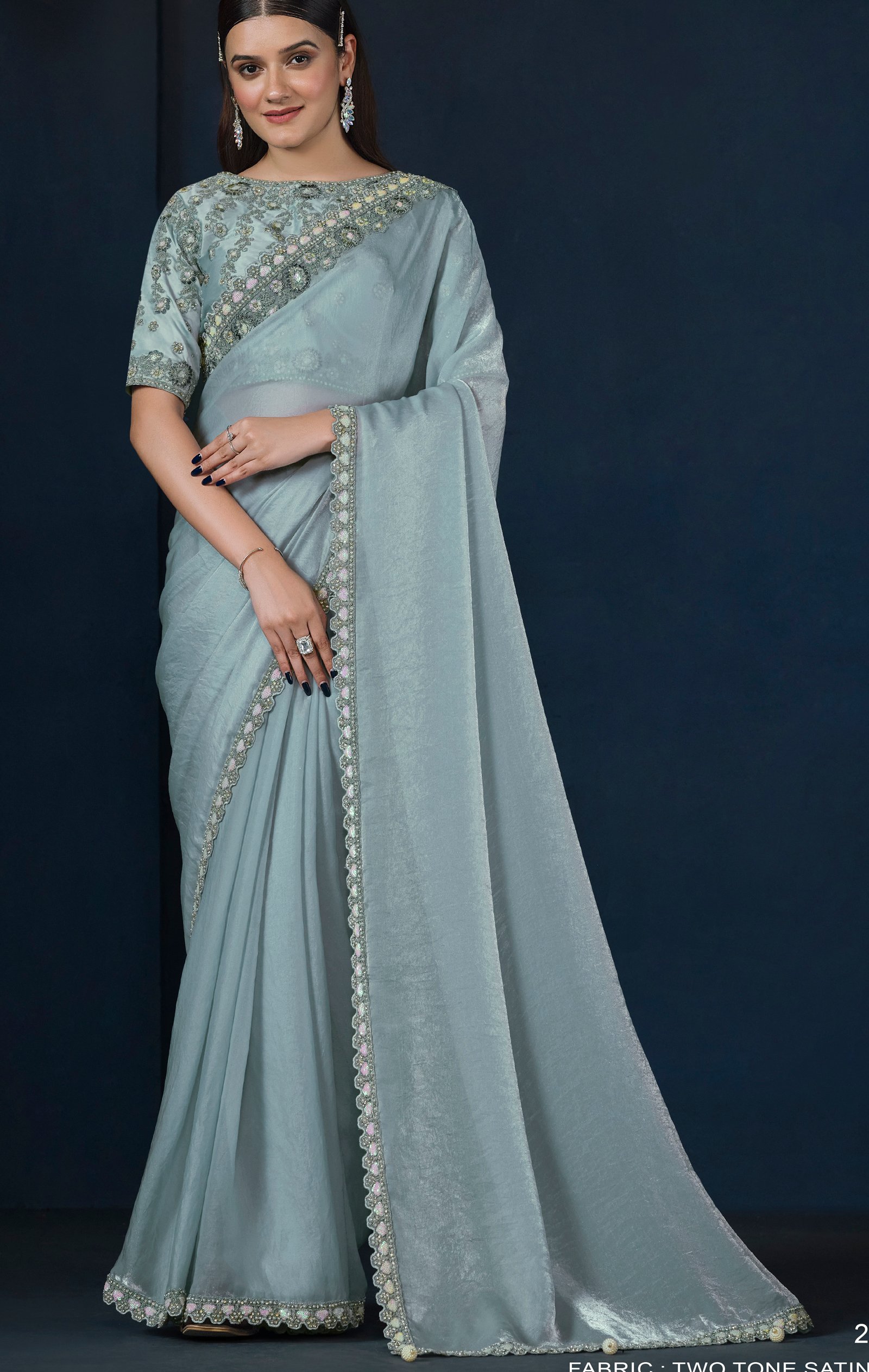 Designer Saree for Brothers Wedding Sky Blue Saree