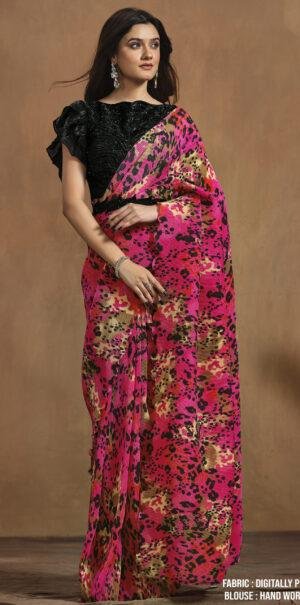 Modern Saree Blouse Designs Abstract Print Pink