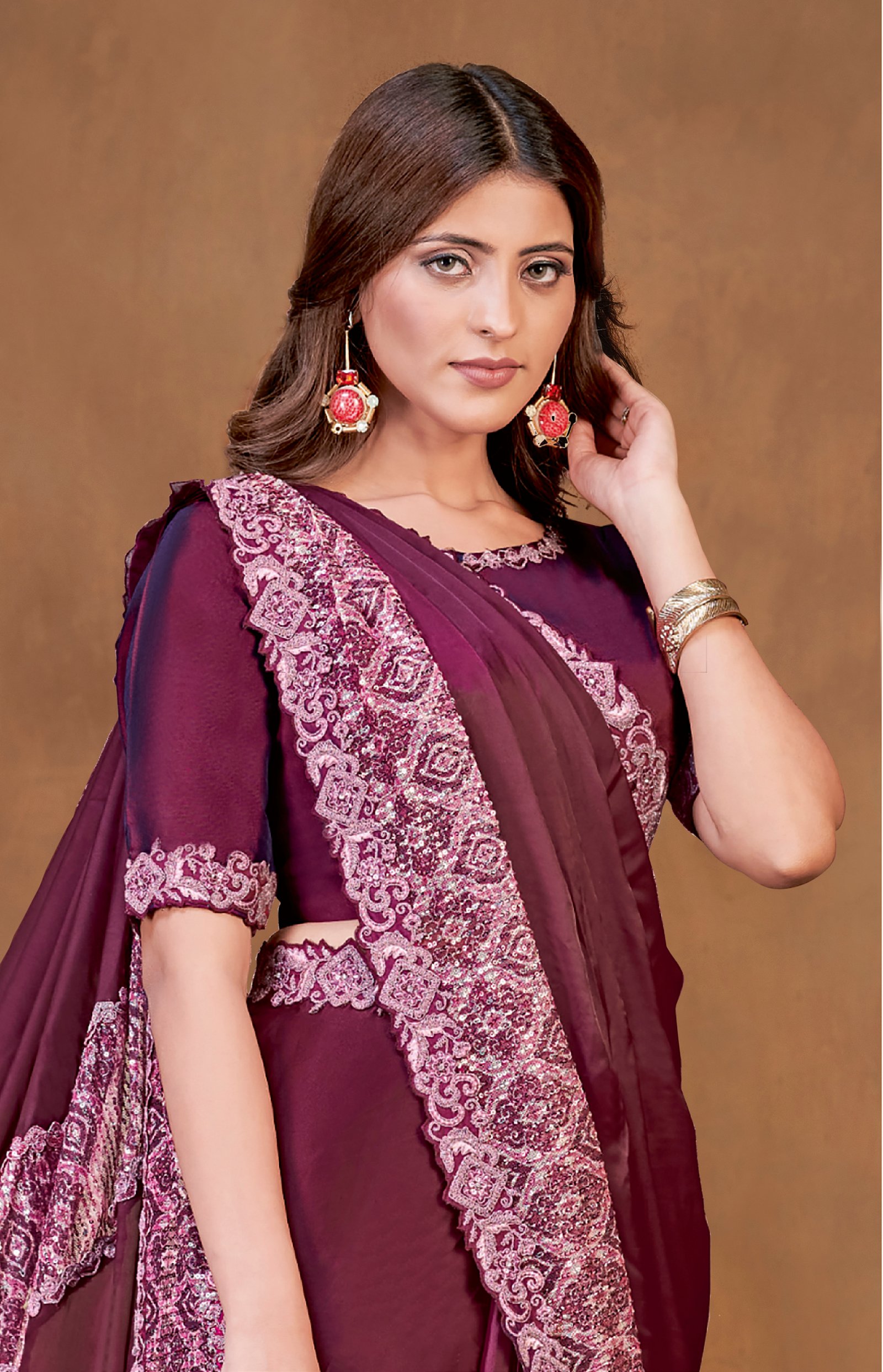 Modern Saree Blouse Designs Maroon Saree for Wedding