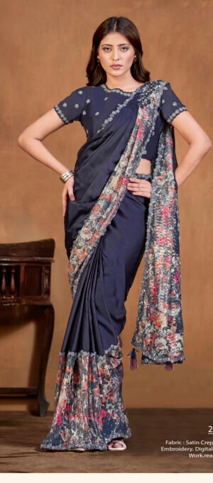 Modern Saree Blouse Designs Party Wear Navy Blue