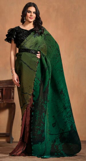 Modern Saree Blouse Designs Party Wear Pleated Green