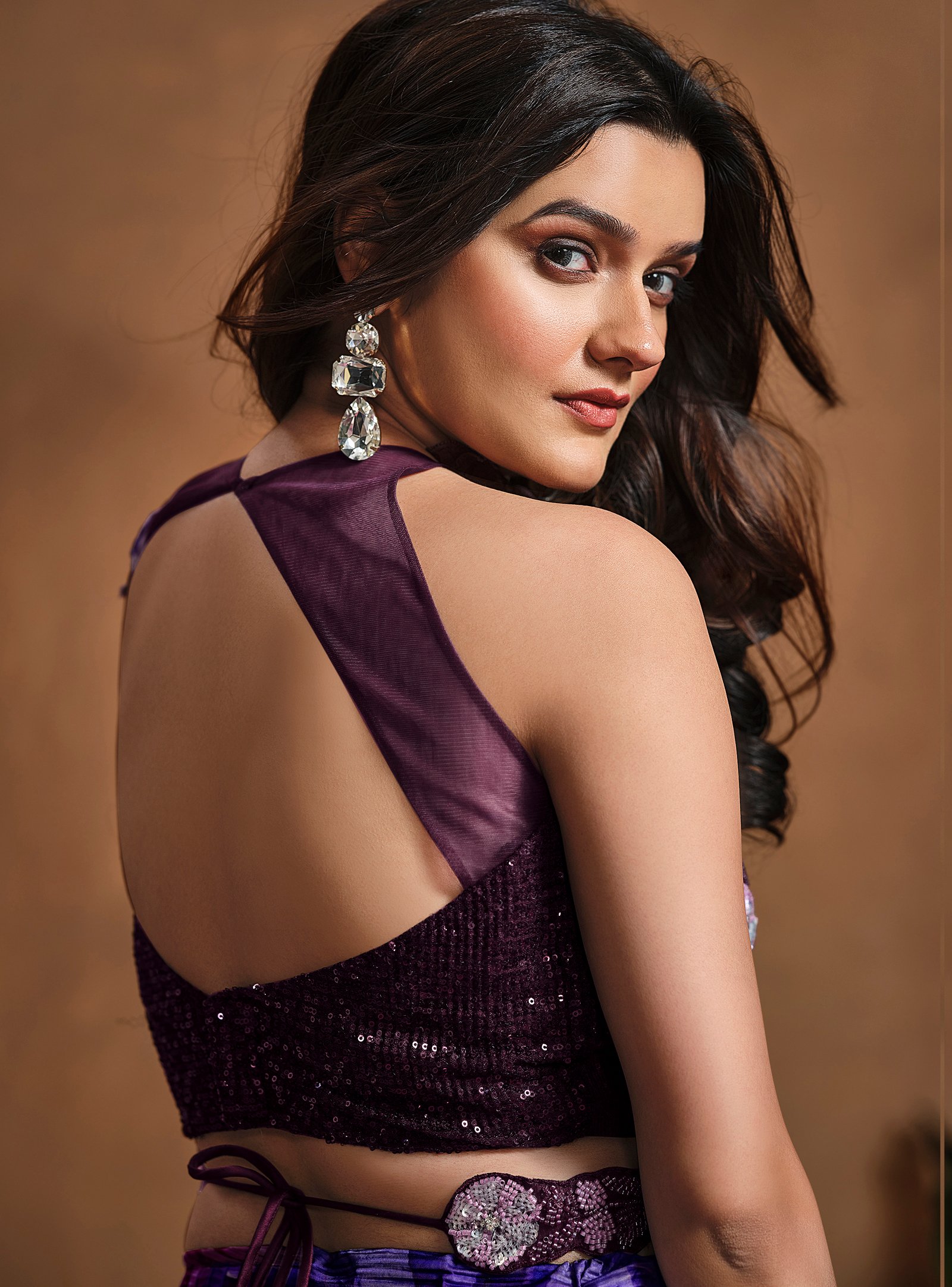 Modern Saree Blouse Designs Party Wear Pleated Purple