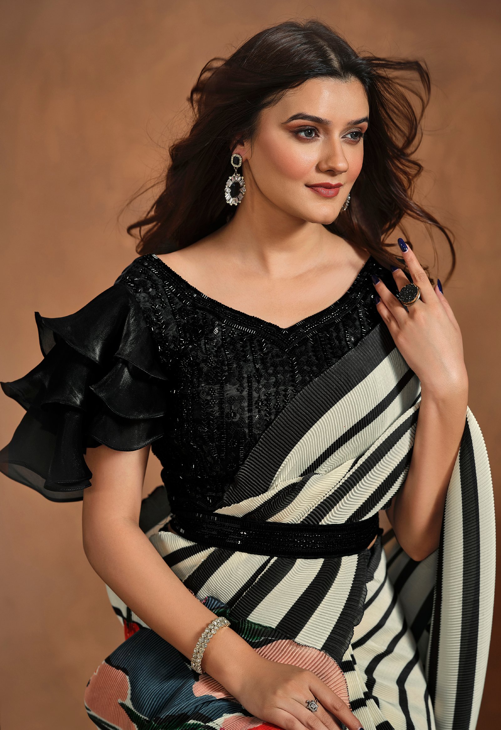 Modern Saree Blouse Designs Zebra Print Pleated