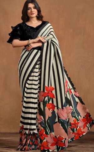 Modern Saree Blouse Designs Zebra Print Pleated