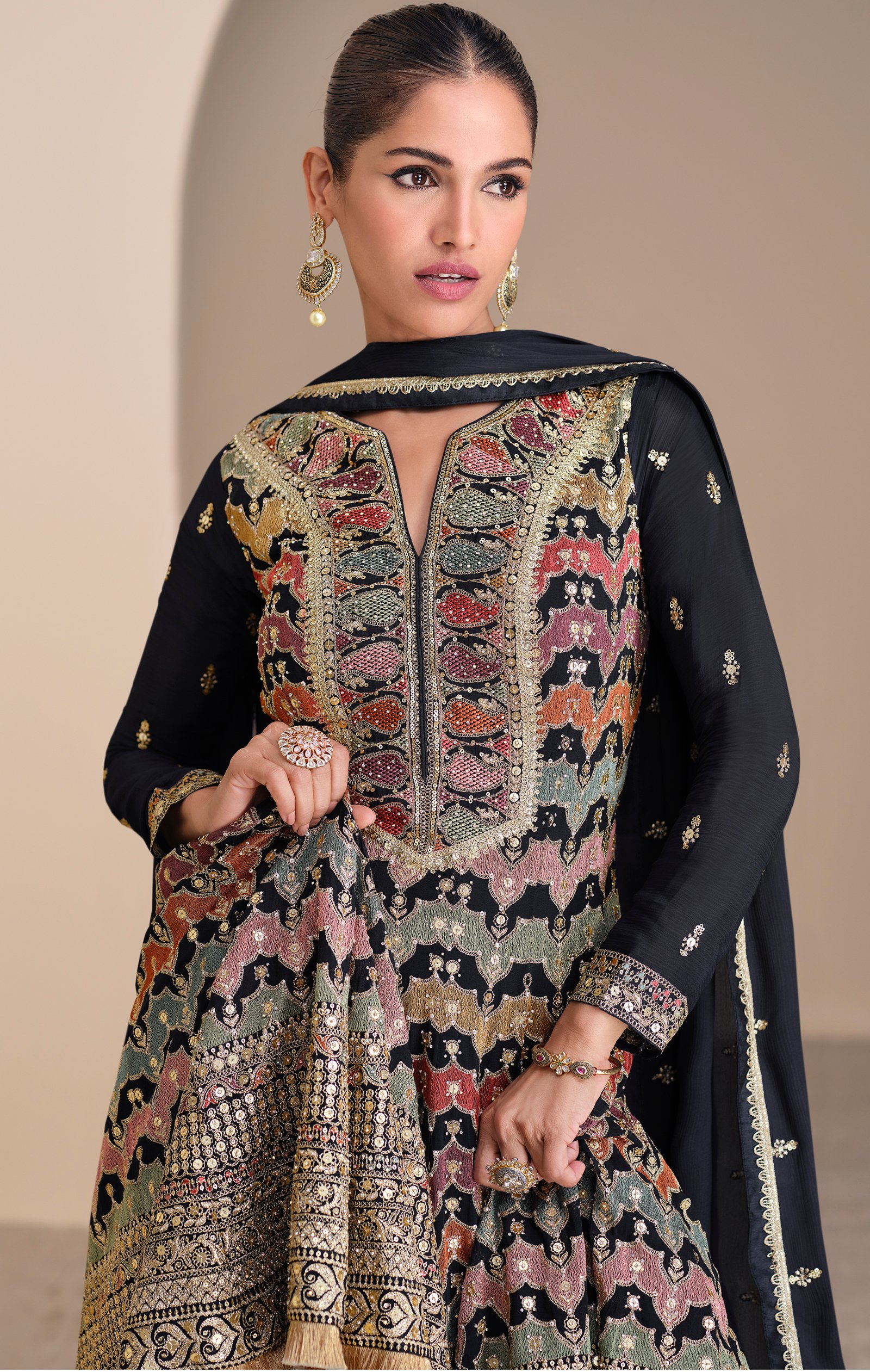 New Anarkali Frock Design with Sharara Dress Black Color