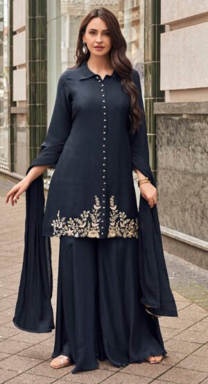 New Party Wear Salwar Kameez Charcoal Colour New Garara Style