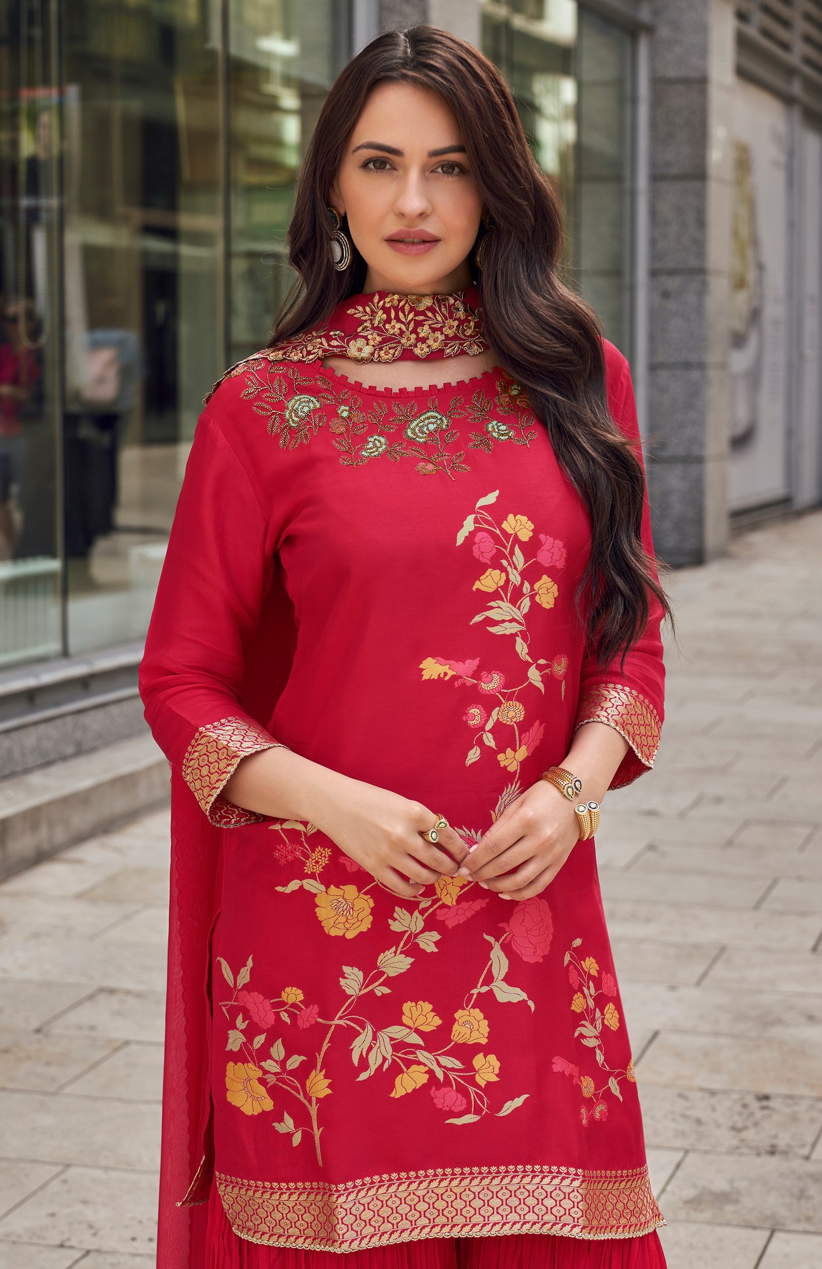 New Party Wear Salwar Kameez Red Suit