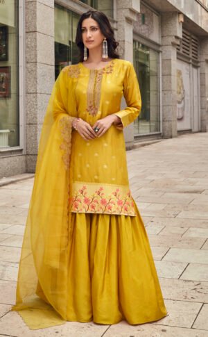 New Party Wear Salwar Kameez Yellow Sharara Suit for Haldi