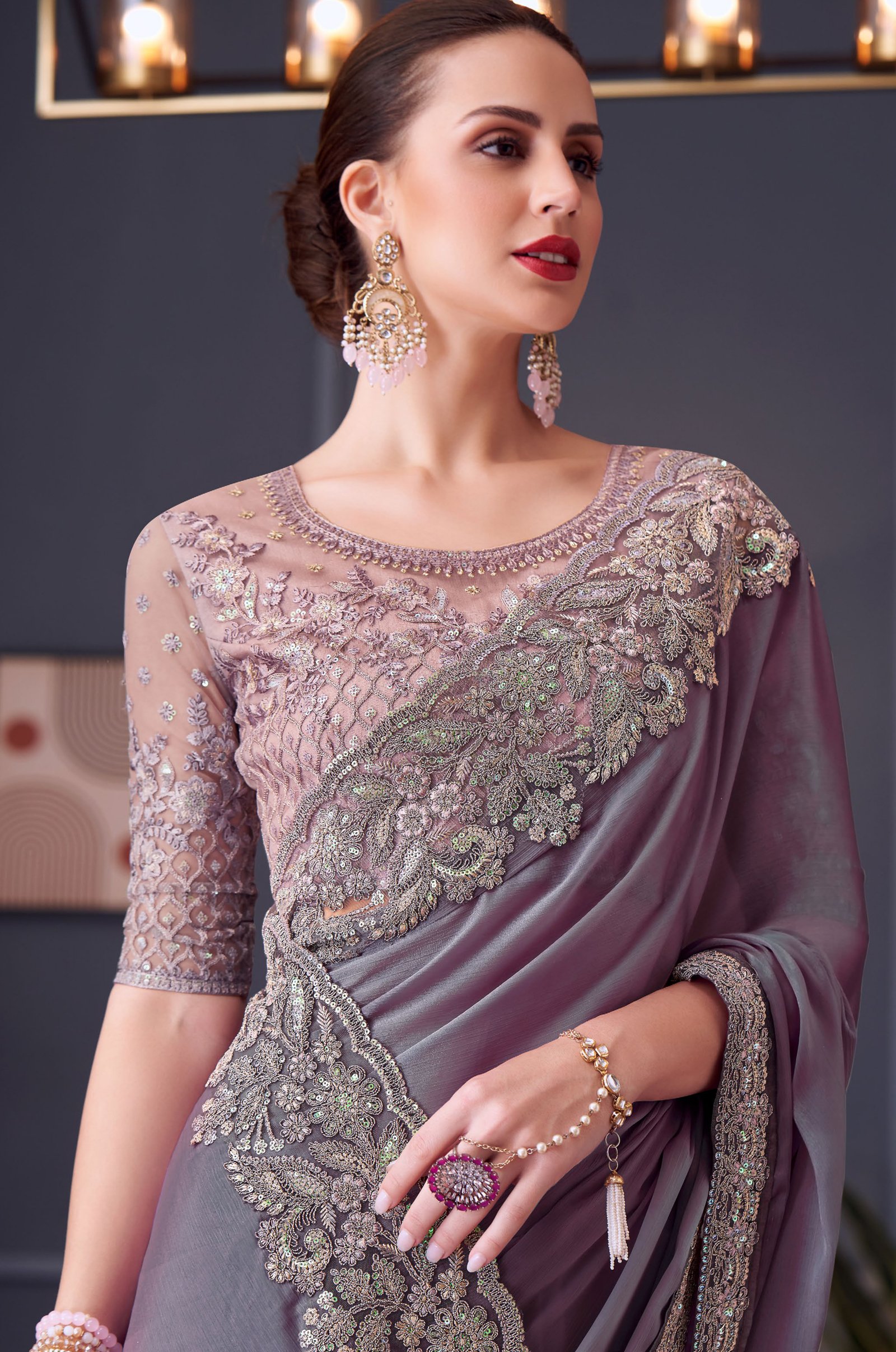 Fancy Party Wear Designer Saree Baby Purple Saree