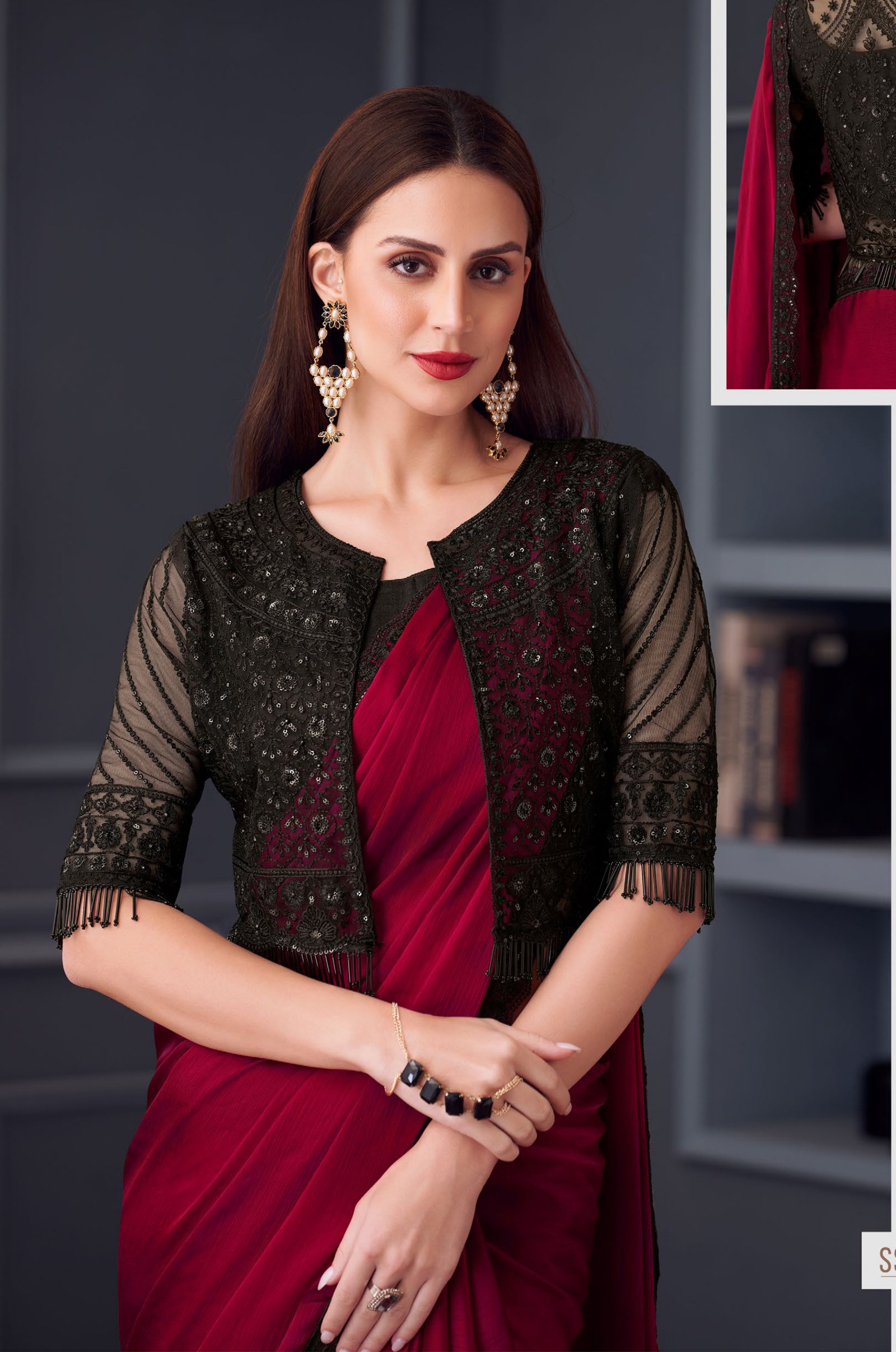 Fancy Party Wear Designer Saree Brick Red Saree for Wedding