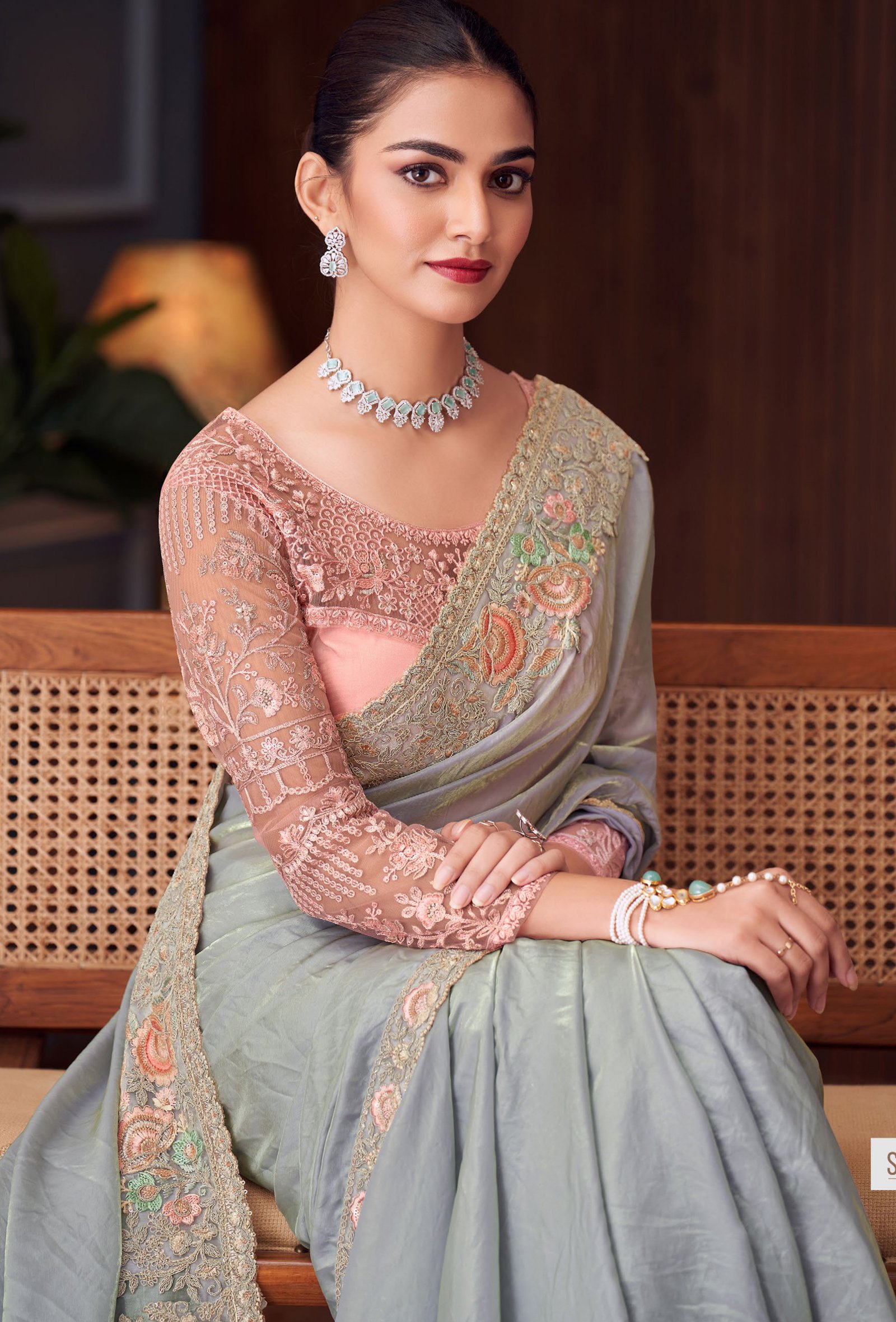 Fancy Party Wear Designer Saree Crystal Colour Saree for Wedding