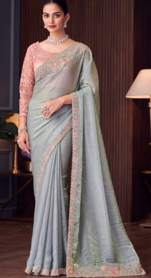 Fancy Party Wear Designer Saree Crystal Colour Saree