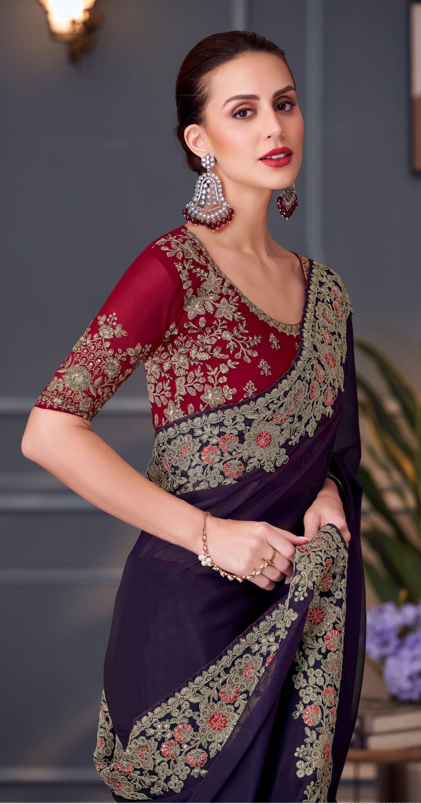 Fancy Party Wear Designer Saree Dark Blue Saree