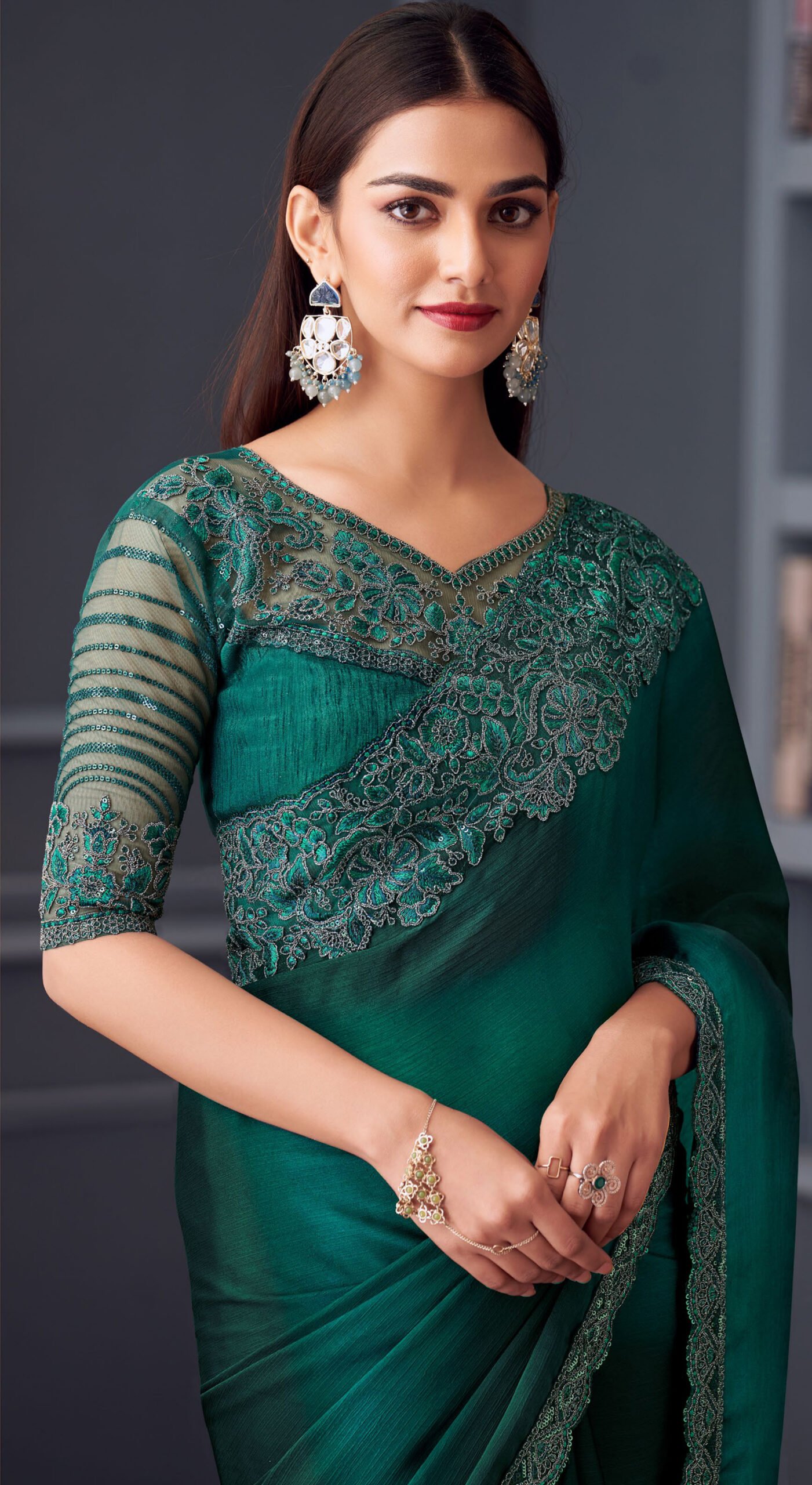 Fancy Party Wear Designer Saree Deep Green Saree