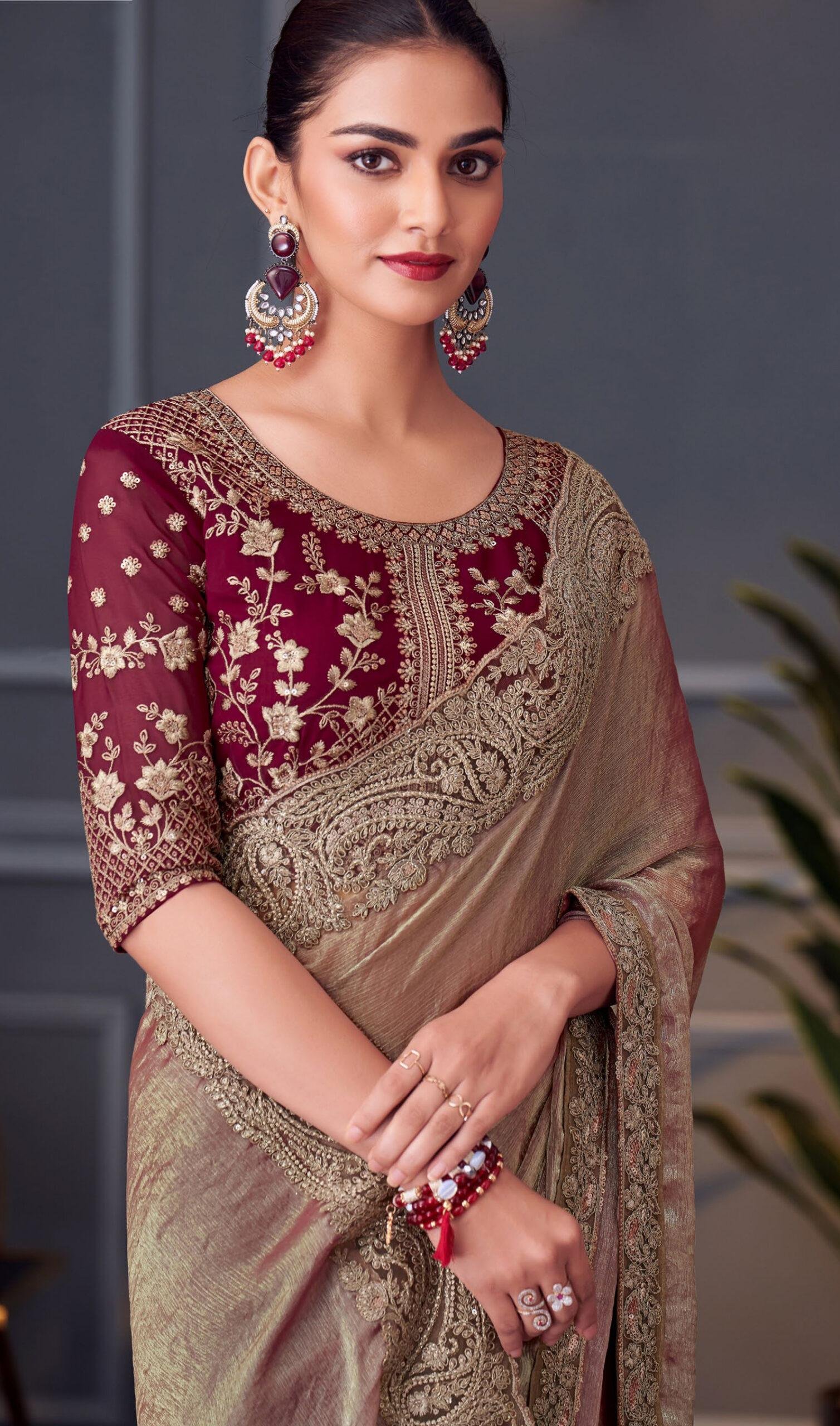 Fancy Party Wear Designer Saree Golden Saree