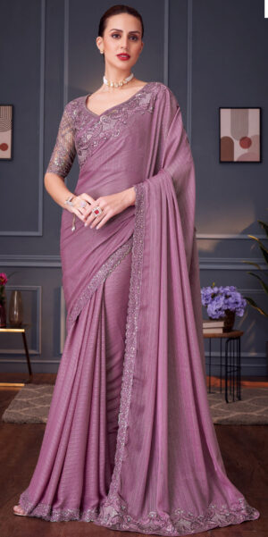 Fancy Party Wear Designer Saree Orchid Colour Saree New Design