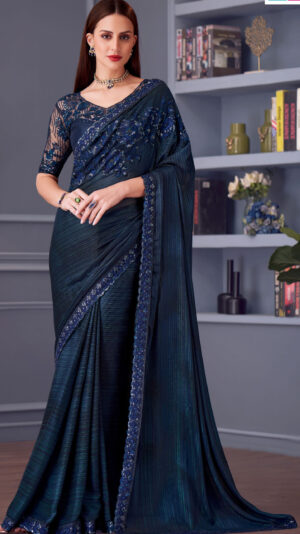 Fancy Party Wear Designer Saree Royal Blue Saree Wedding