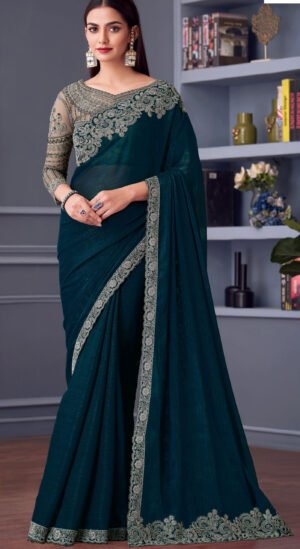 Fancy Party Wear Designer Saree for Wedding Teal Green