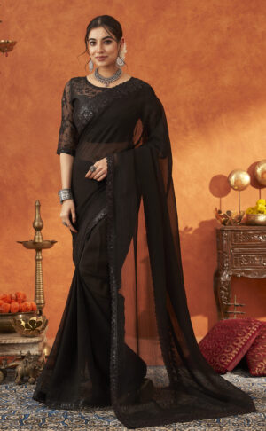 Modern Black Sarees Designer Party Wear Black Saree