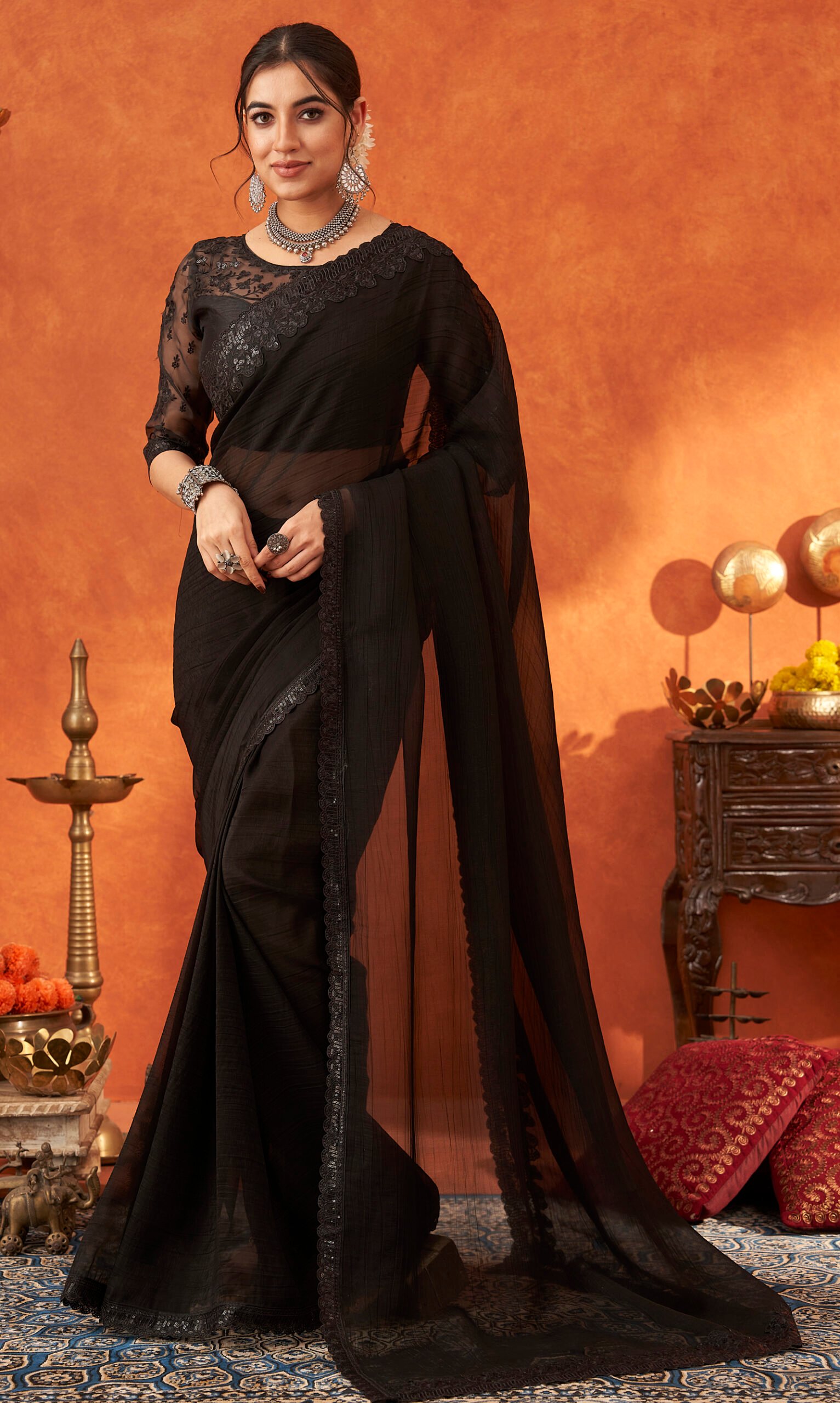 Modern Black Sarees Designer Party Wear Black Saree